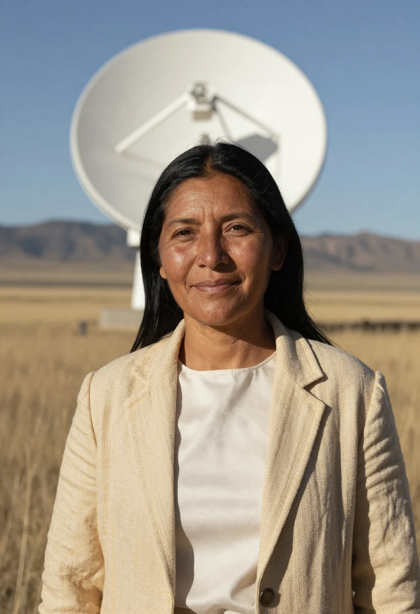 AI very large array astronomer straw sample — portrait of a woman, chest-up portrait of a Diné woman in he