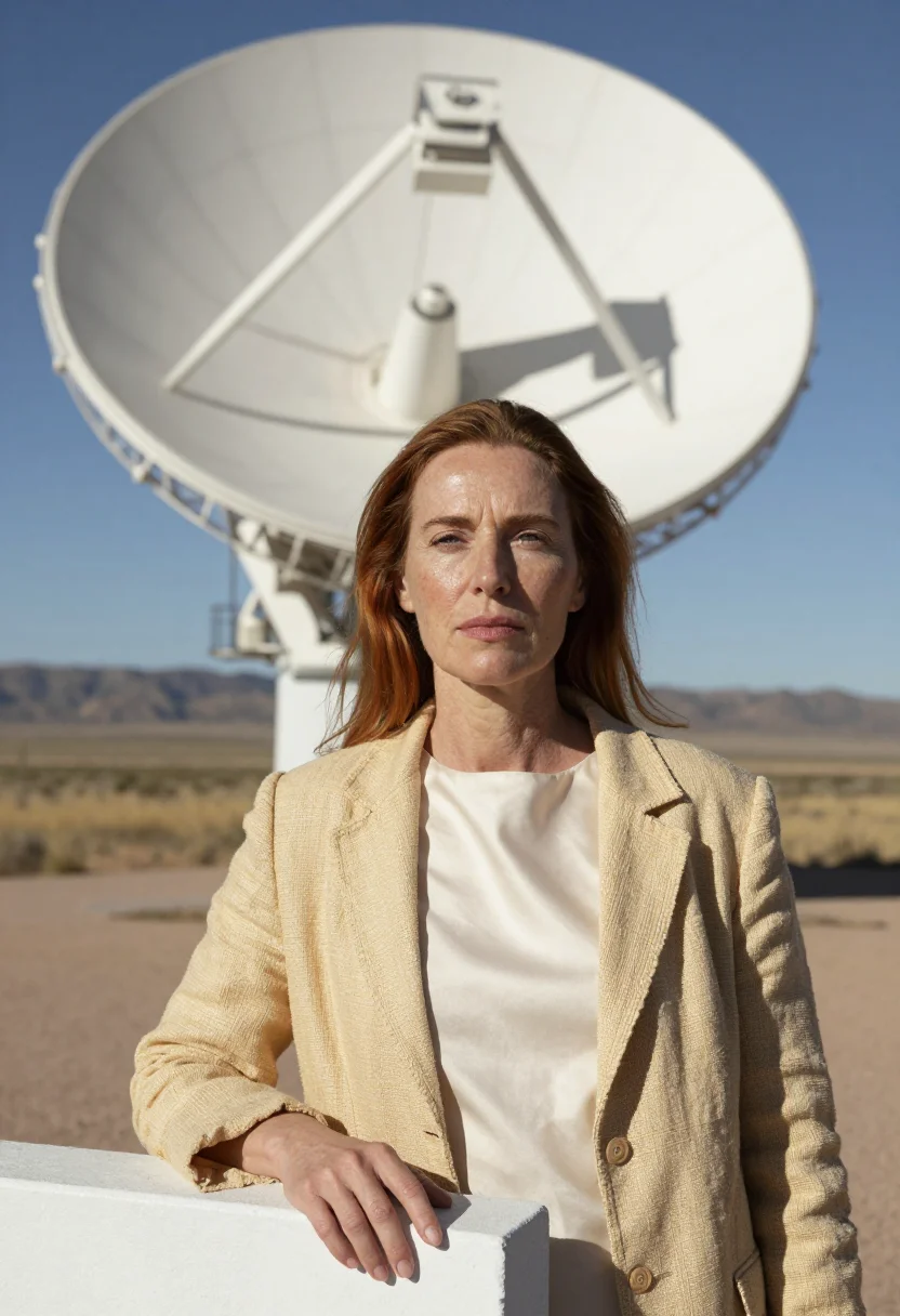 AI very large array astronomer straw sample — portrait of a woman, chest-up portrait of a Western-European