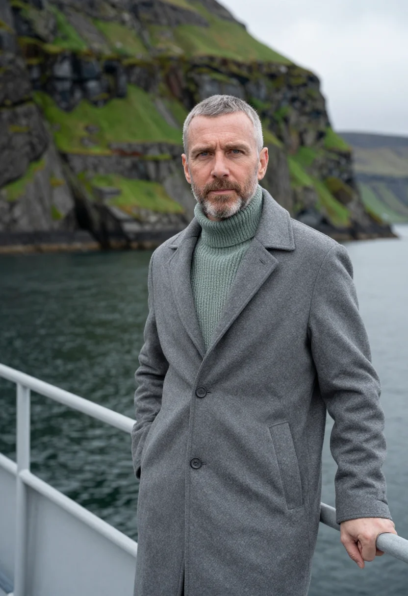 AI vestmanna aquaculture director sea slate sample — portrait of a man, in his early fifties, with ruddy fair ski