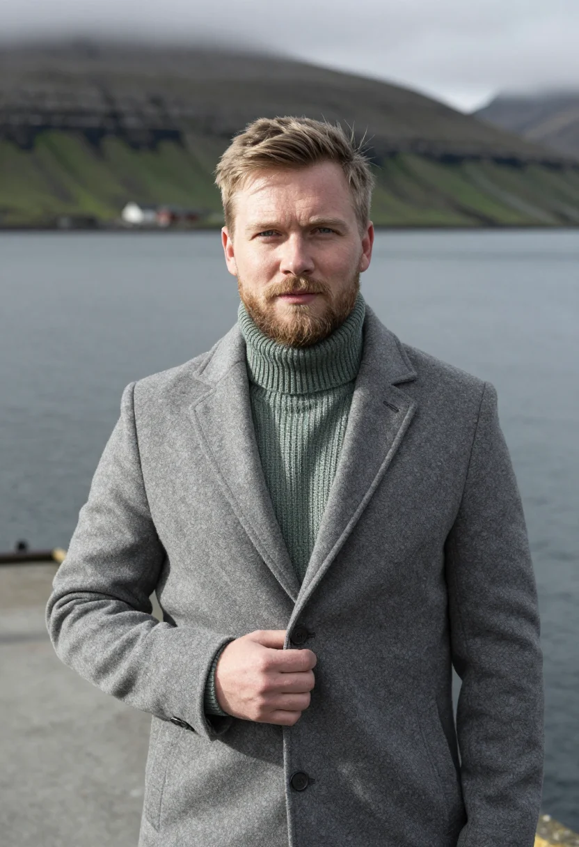 AI vestmanna aquaculture director sea slate sample — portrait of a man, in his late thirties, Faroese, with fair