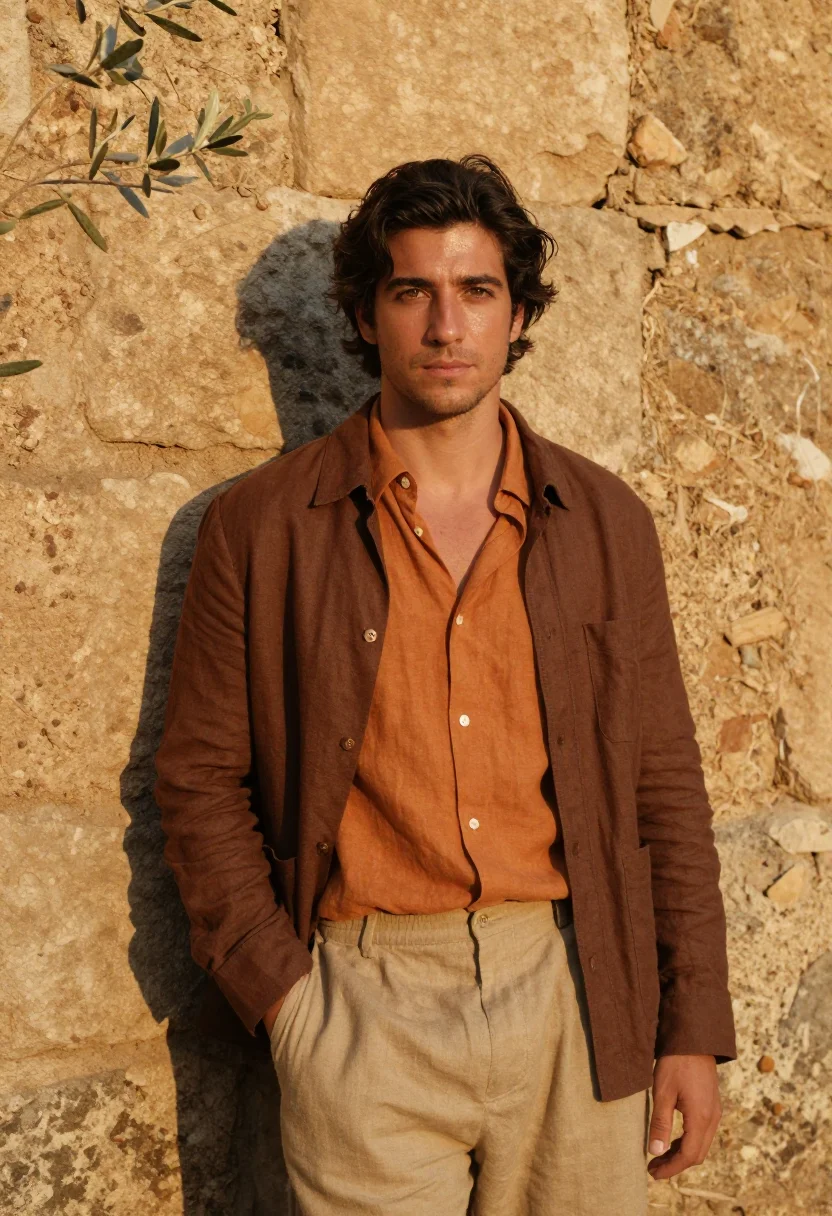 AI vicky cristina barcelona juan antonio atelier ochre sample — portrait of a man, an Argentine man of Italian descent in hi