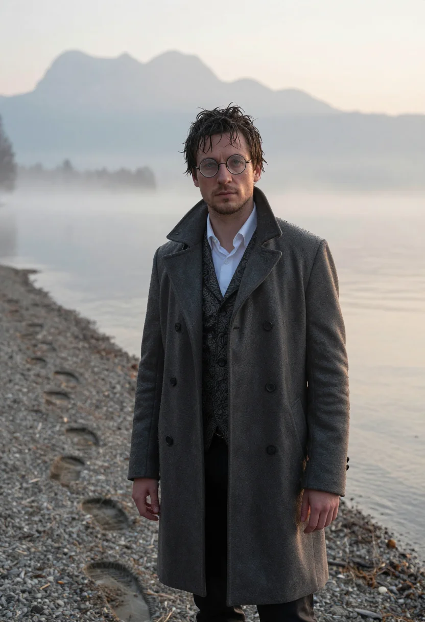 AI victor frankenstein sample — portrait of a man, chest-up three-quarter portrait of a pale