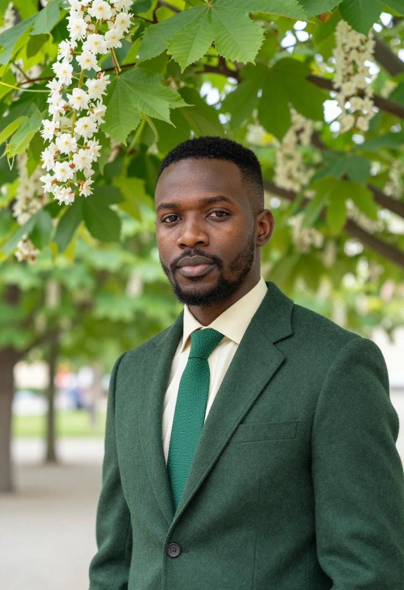 AI vienna prater hauptallee may green headshot sample — portrait of a man, a diplomat in his late thirties of Nigeri