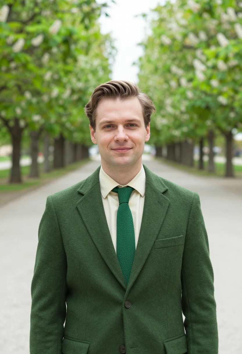 AI vienna prater hauptallee may green headshot sample — portrait of a man, a diplomat in his mid-thirties of Czech d