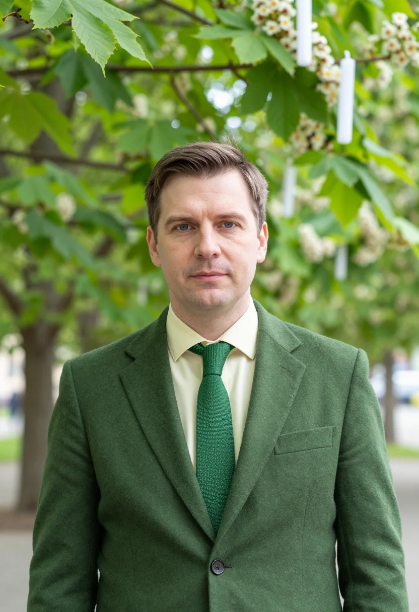AI vienna prater hauptallee may green headshot sample — portrait of a man, a diplomat in his mid-forties of Austrian