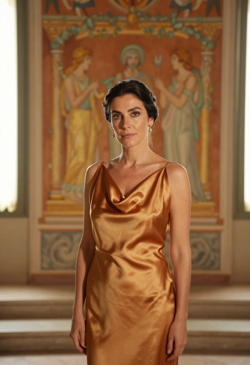 AI villa igiea palermo art nouveau ochre sample — portrait of a woman, an Italian woman in her mid-forties wit