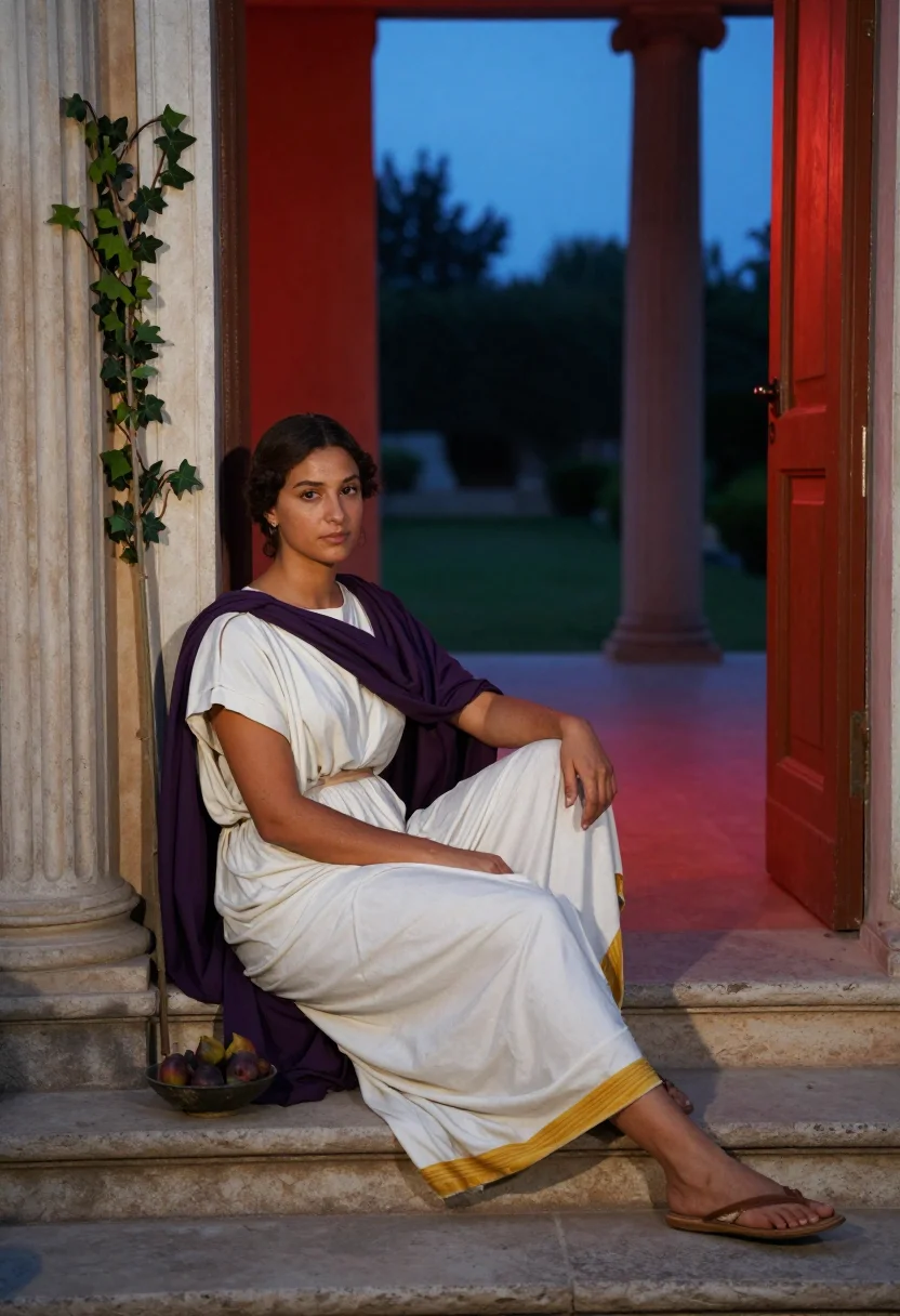 AI villa of mysteries sample — portrait of a woman, full-length seated portrait of a Roman