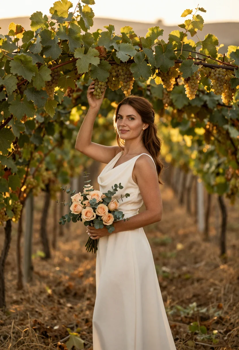 AI vineyard vows sample — portrait of a woman, three-quarter-length portrait of a West