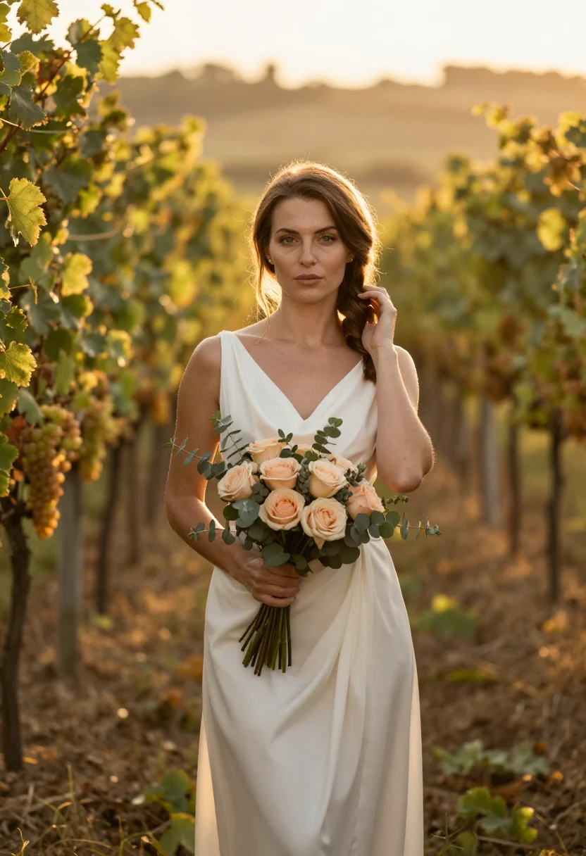 AI vineyard vows sample — portrait of a woman, half-length portrait of a Western-Europ