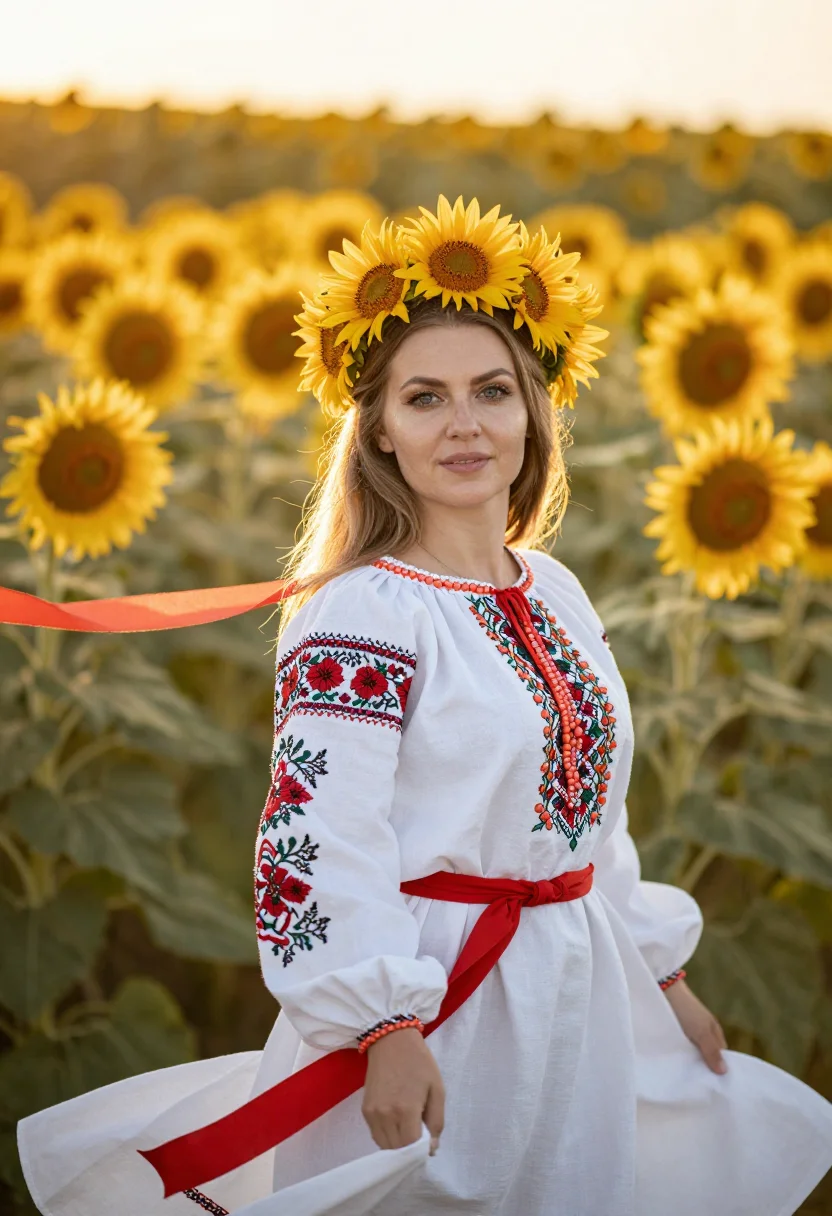 AI vinok bride sample — portrait of a woman, chest-up portrait of a Ukrainian woman
