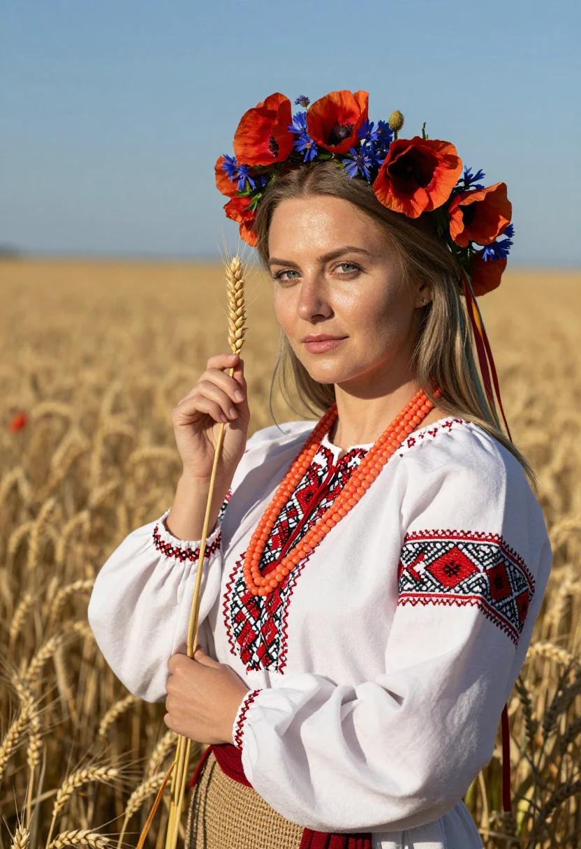 AI vinok bride sample — portrait of a woman, chest-up portrait of a Ukrainian woman