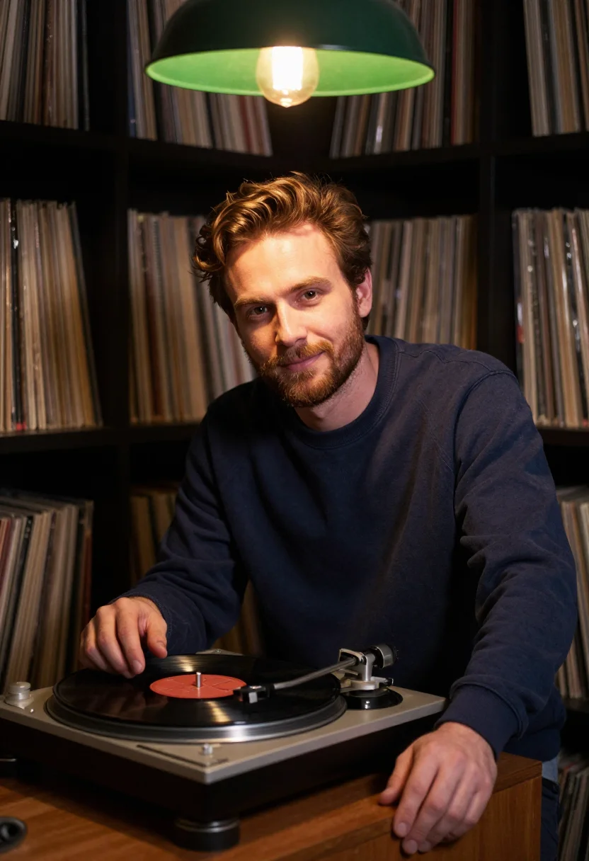 AI vinyl corner sample — portrait of a man, close head-and-shoulders portrait of a No