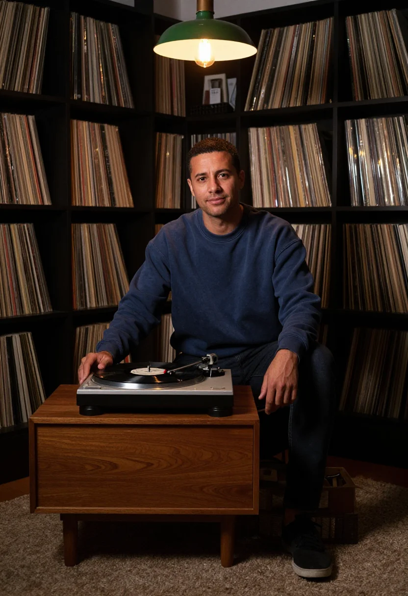 AI vinyl corner sample — portrait of a man, wide full-length portrait of a Western-Eu