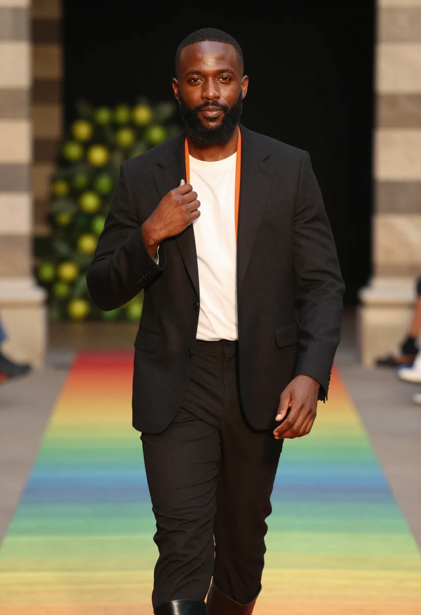 AI virgil abloh lv 2018 sample — portrait of a man, three-quarter-length portrait of a Black
