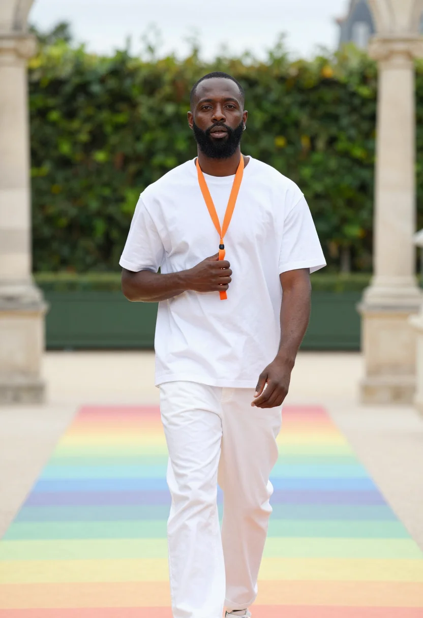 AI virgil abloh lv 2018 sample — portrait of a man, close half-length portrait of a Black man