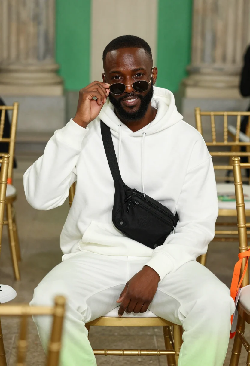 AI virgil abloh lv 2018 sample — portrait of a man, close half-length portrait of a Black man