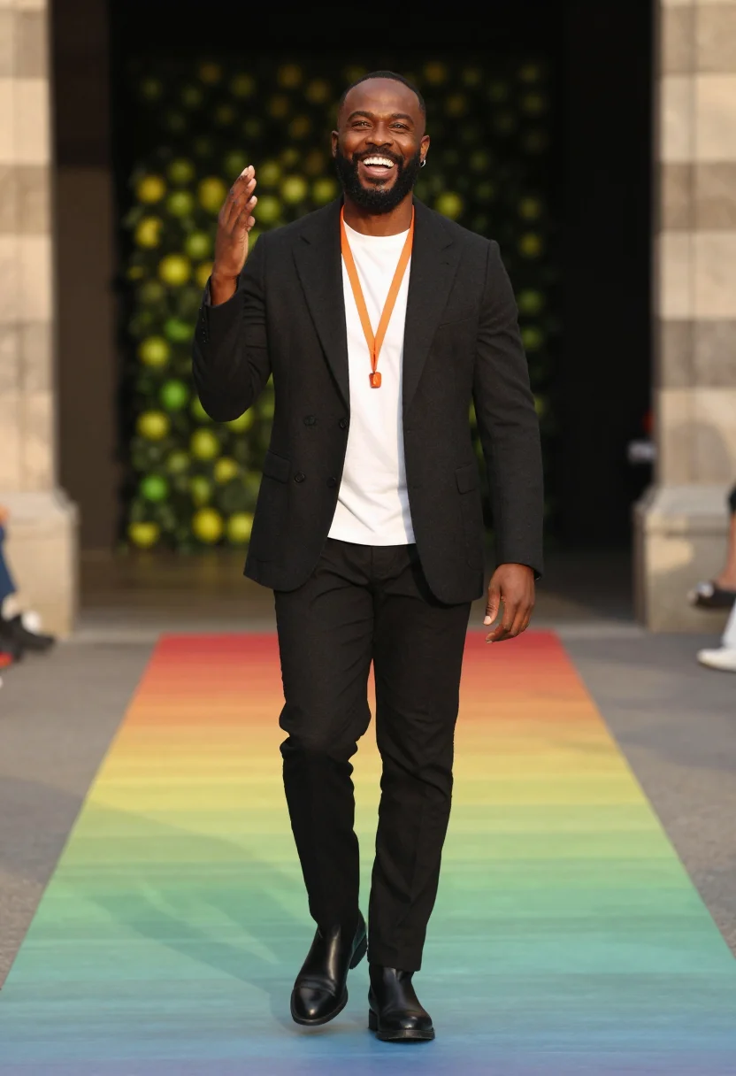 AI virgil abloh lv 2018 sample — portrait of a man, full-length portrait of a Black man with