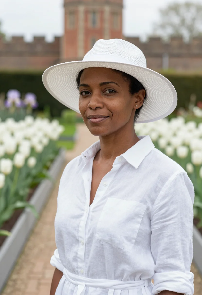 AI vita sackville west sissinghurst white garden may sample — portrait of a woman, framed tight, head and shoulders, the b