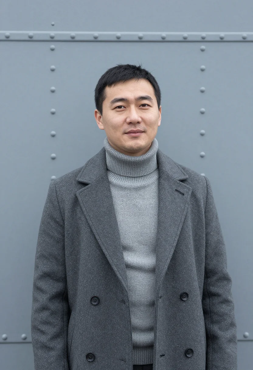 AI vladivostok port engineer steel fog sample — portrait of a man, a Korean-Russian port engineer in his mid
