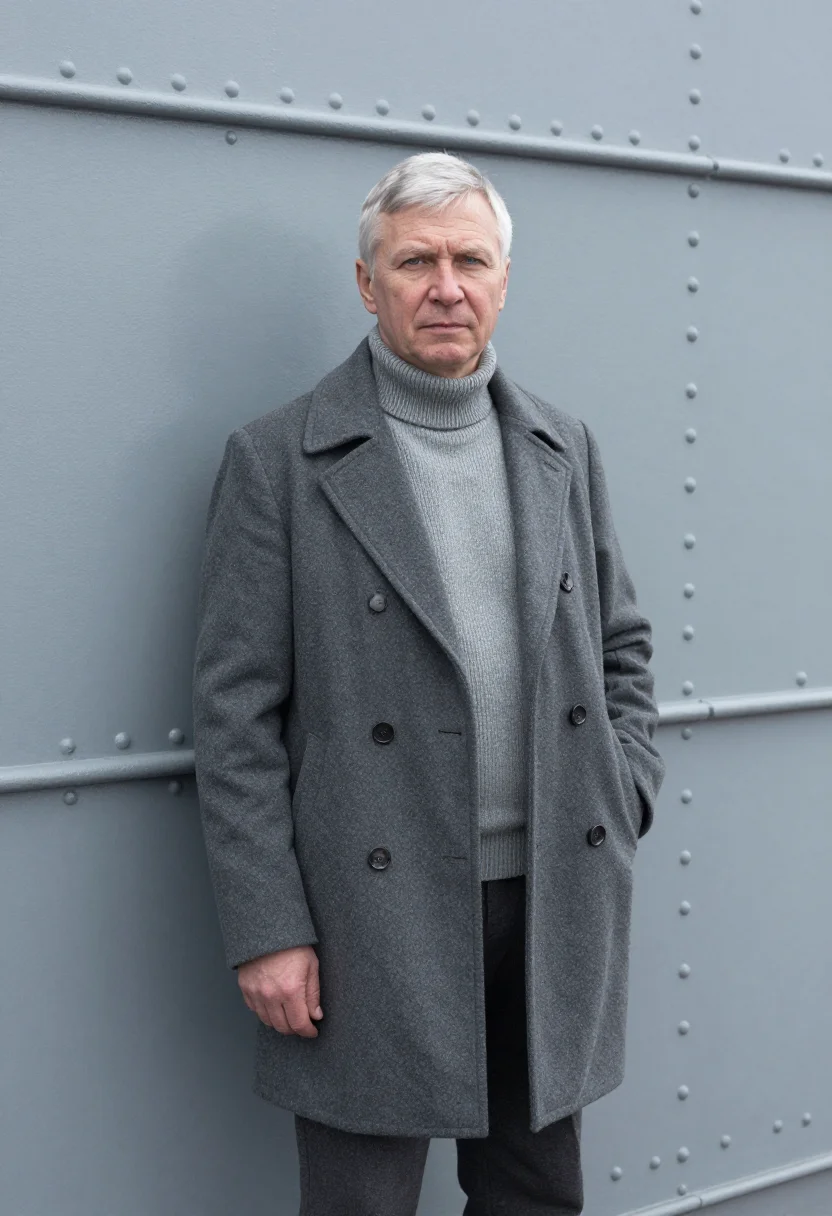 AI vladivostok port engineer steel fog sample — portrait of a man, a Russian port engineer in his late fifti