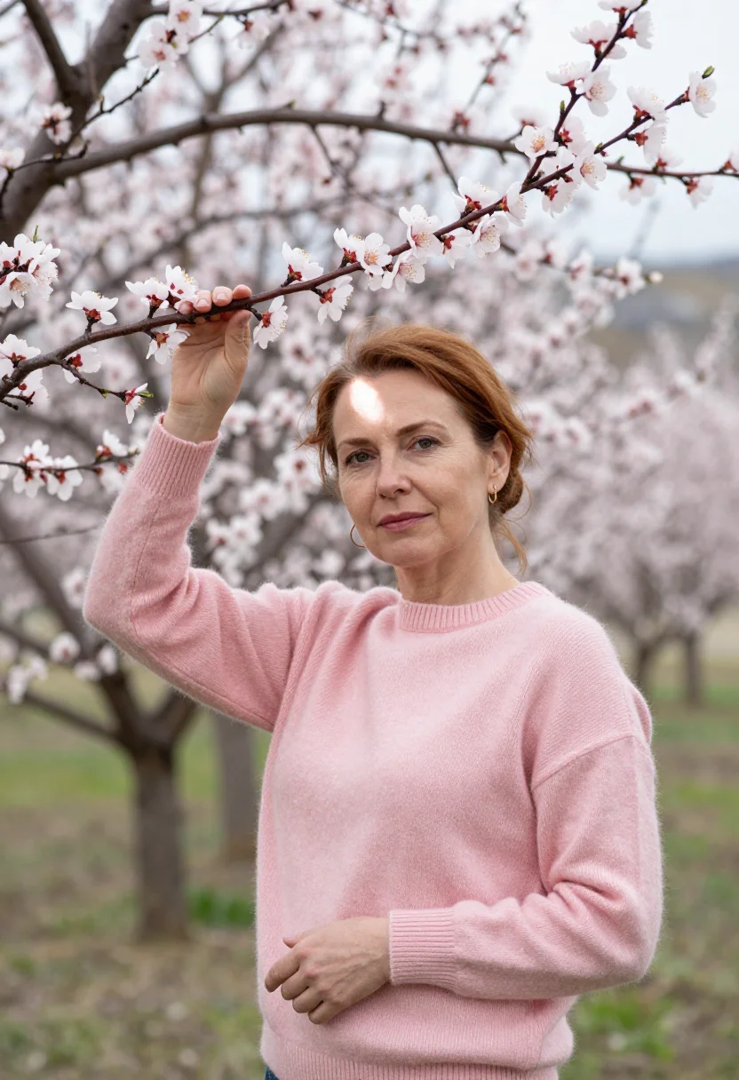 AI wachau apricot blossom april pink sample — portrait of a woman, a Hungarian traveller in her early fort