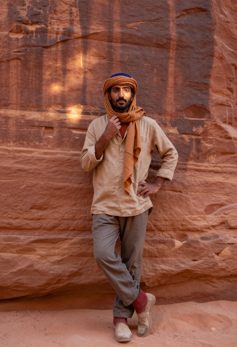 AI wadi rum sample — portrait of a traveller, three-quarter-length portrait of a