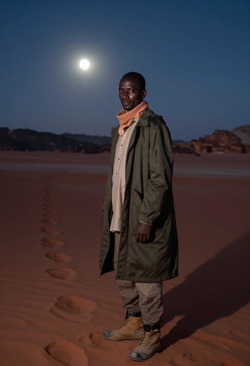 AI wadi rum sample — portrait of a traveller, three-quarter-length portrait of an