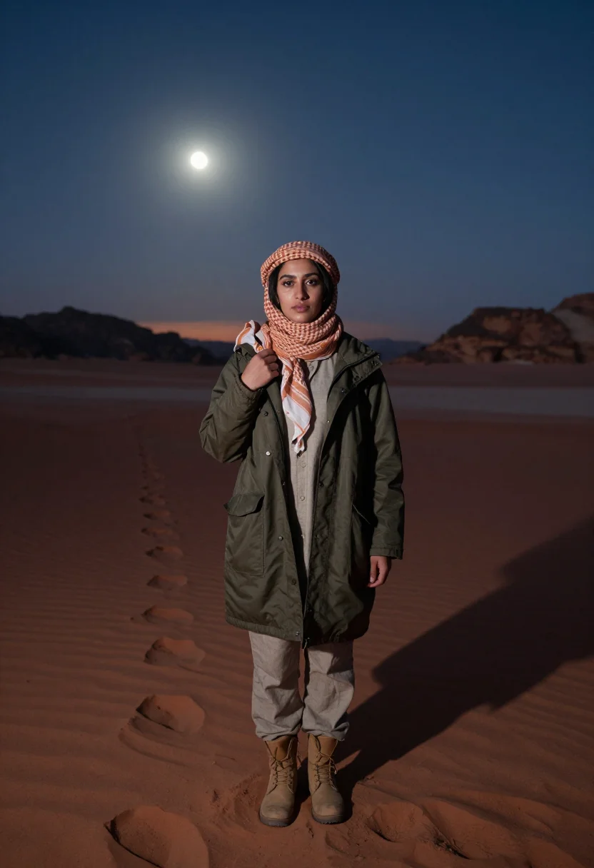 AI wadi rum sample — portrait of a traveller, full-length portrait of a Mediterra