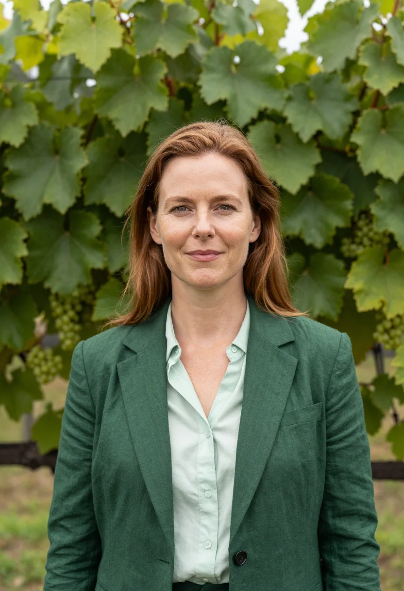 AI waiheke vintner vine green sea sample — portrait of a woman, a vintner in her early forties with fai