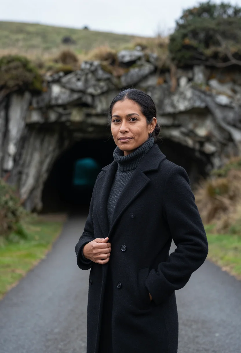 AI waitomo cave biologist glow blue black sample — portrait of a woman, a cave biologist in her thirties of Fij