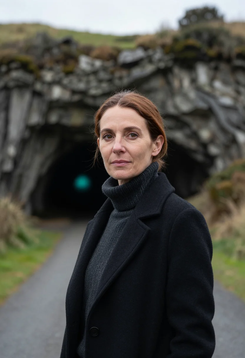 AI waitomo cave biologist glow blue black sample — portrait of a woman, a cave biologist in her forties of Fren