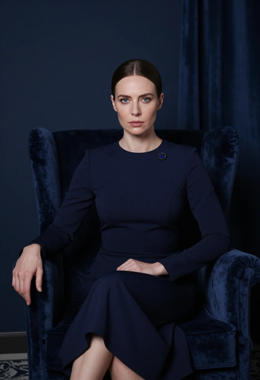 AI wallis simpson paris navy gala sample — portrait of a woman, framed three-quarter length, head to kn