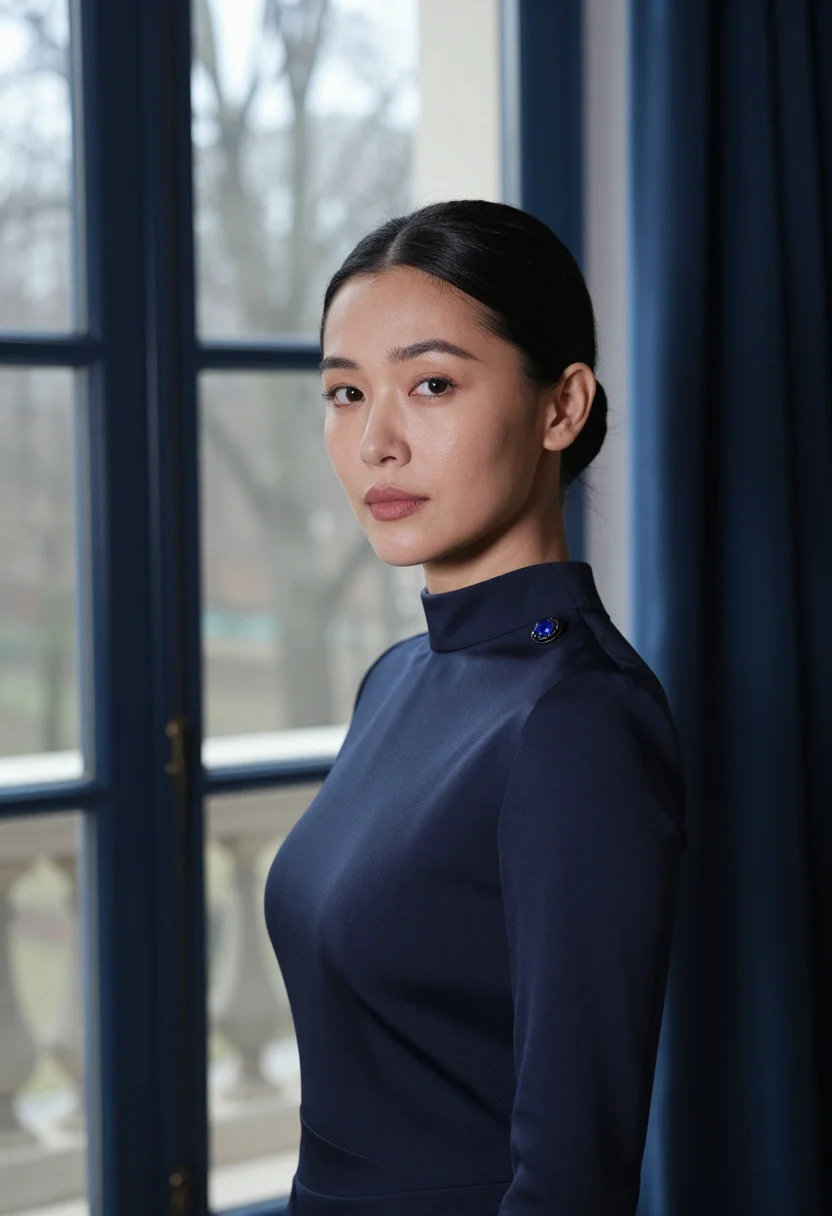 AI wallis simpson paris navy gala sample — portrait of a woman, framed tight, head and shoulders, the b