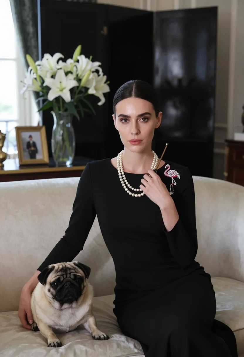 AI wallis simpson sample — portrait of a woman, a waist-up photograph in a villa drawin