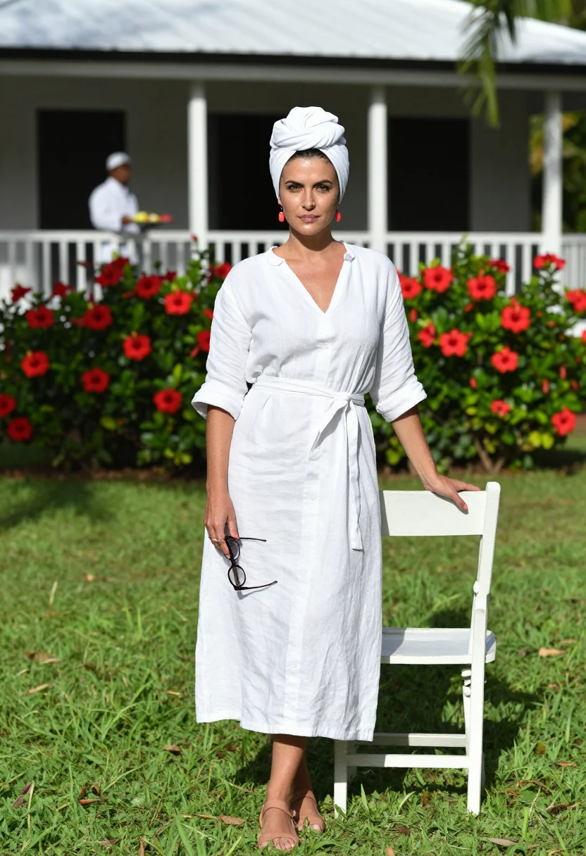 AI wallis simpson sample — portrait of a woman, a full-length photograph in a tropical