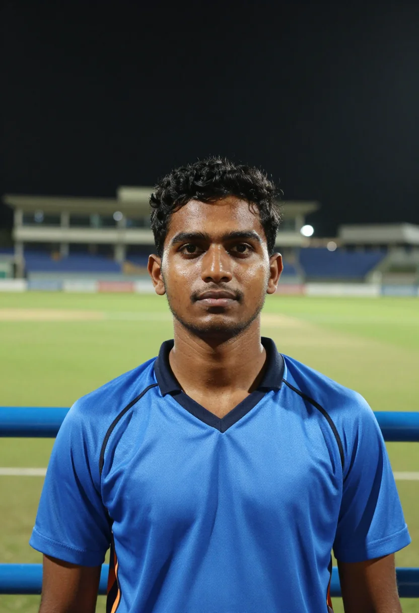 AI wankhede stadium mumbai blue night sample — portrait of a man, a South-Asian cricket fan in his early tw