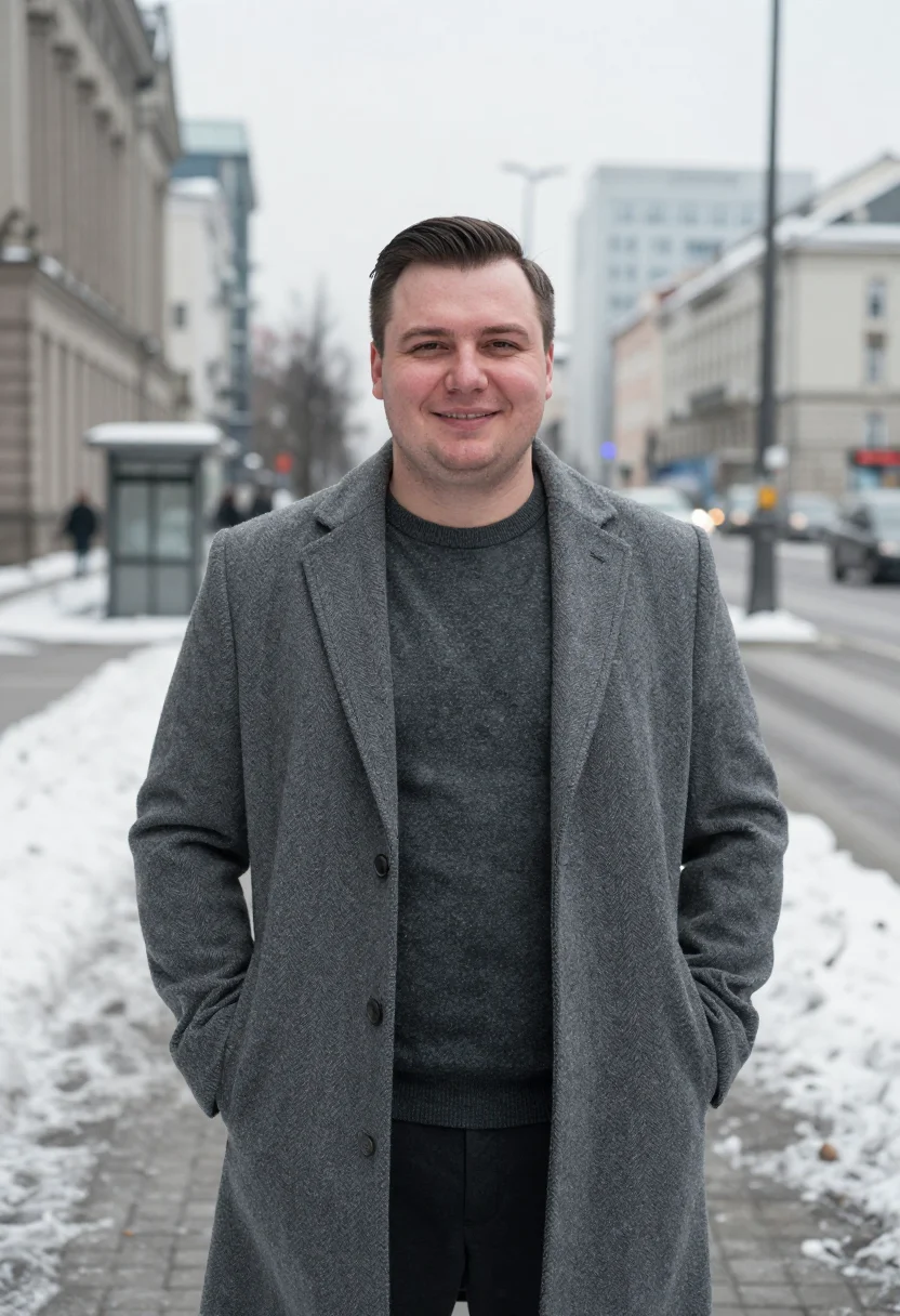 AI warsaw ml engineer snow concrete sample — portrait of a man, a Polish man in his early thirties with r
