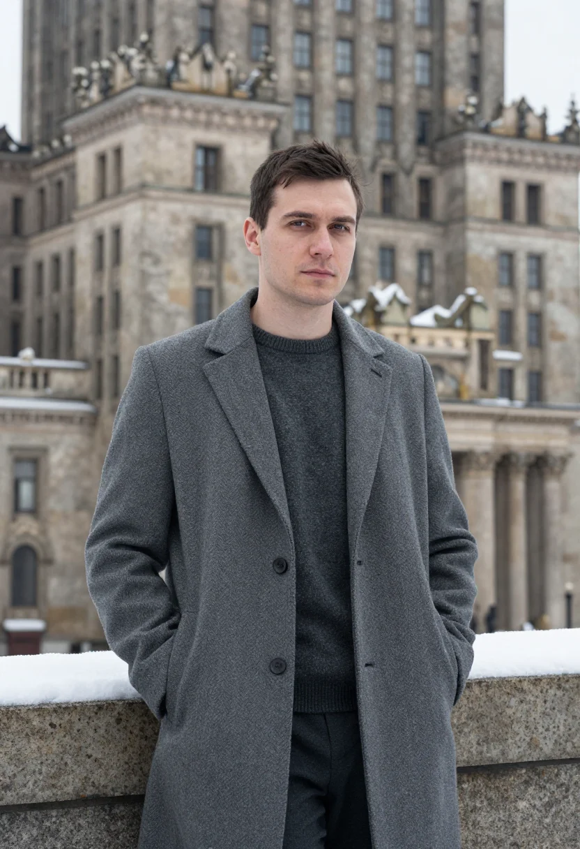 AI warsaw ml engineer snow concrete sample — portrait of a man, a Polish man of Ukrainian descent in his