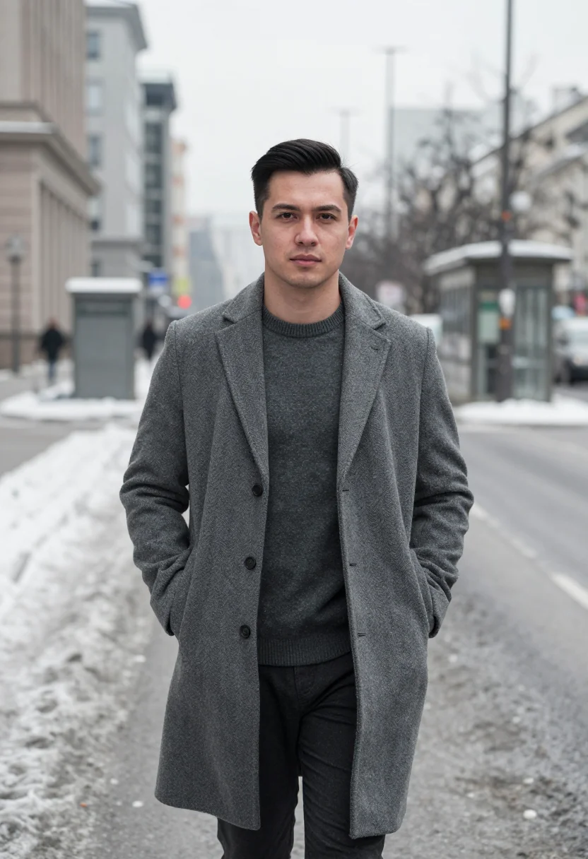 AI warsaw ml engineer snow concrete sample — portrait of a man, a Polish man of Vietnamese descent in his