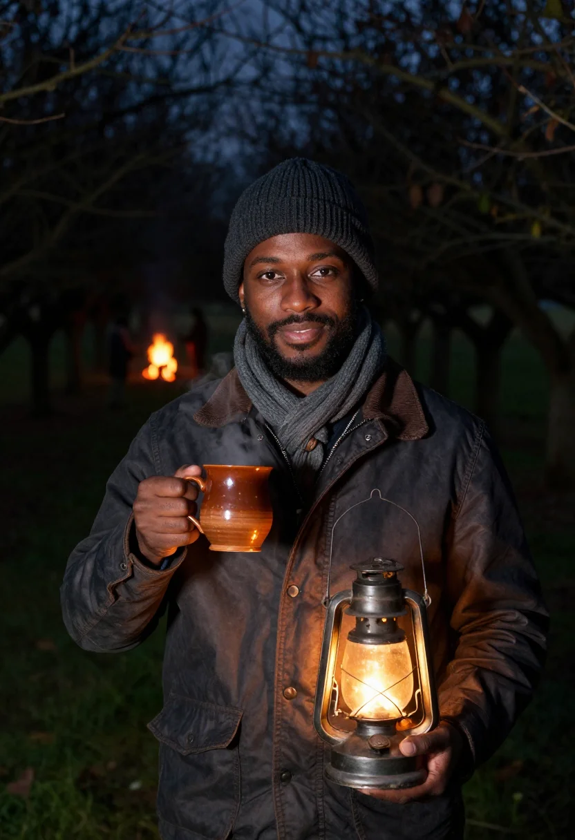 AI wassail somerset orchard lantern sample — portrait of a man, framed chest-up with the crop at the ribs