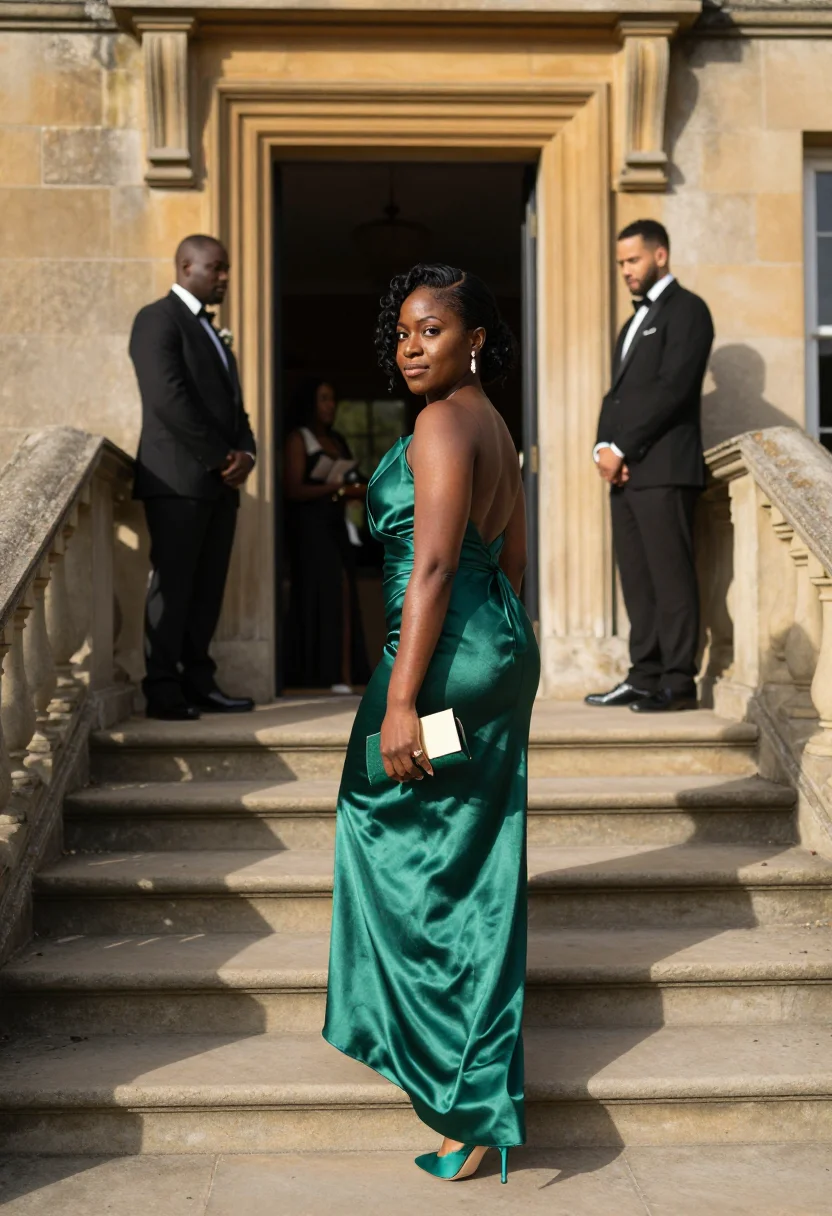 AI wedding guest sample — portrait of a woman, full-length portrait of a Black woman w