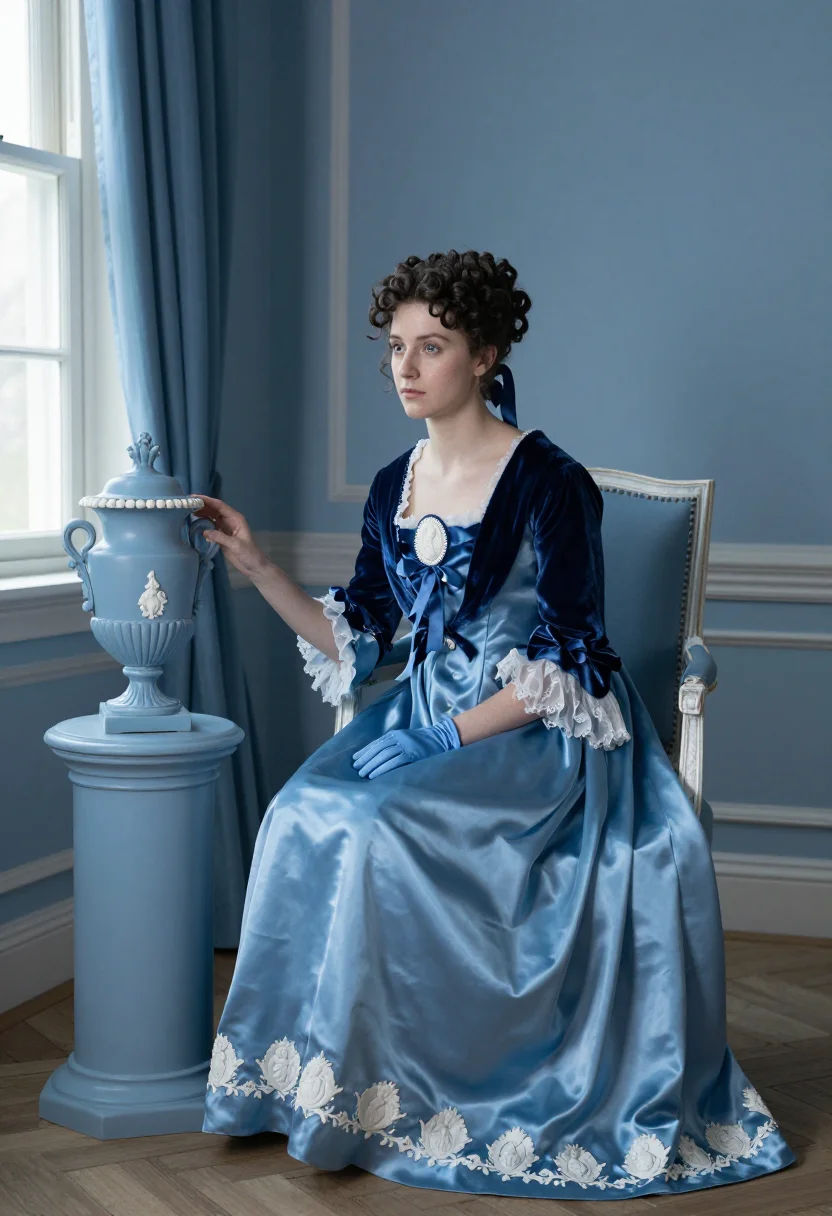 AI wedgwood bleu sample — portrait of a woman, full-length portrait of a woman of West