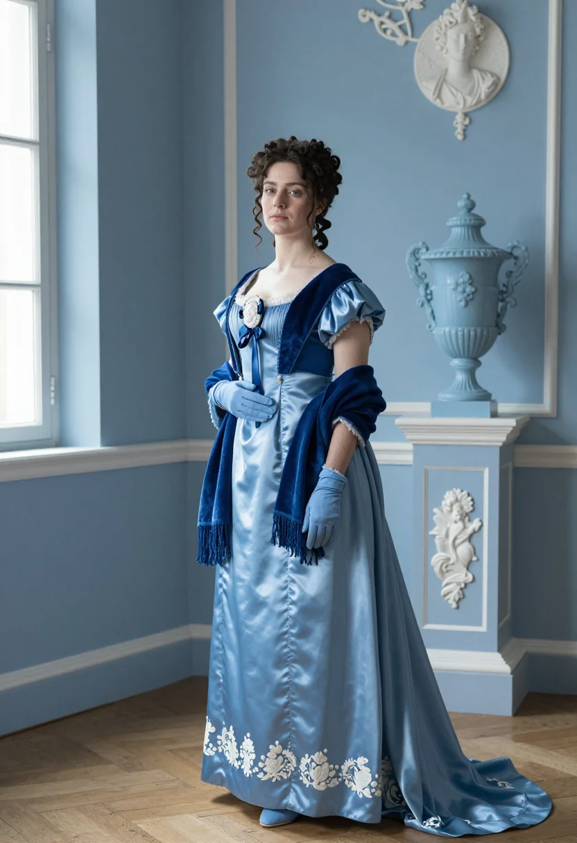 AI wedgwood bleu sample — portrait of a woman, full-length portrait of a woman of West