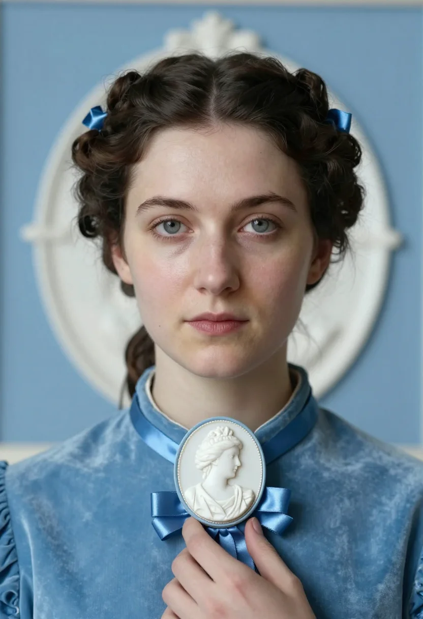 AI wedgwood bleu sample — portrait of a woman, close head-and-shoulders portrait of a