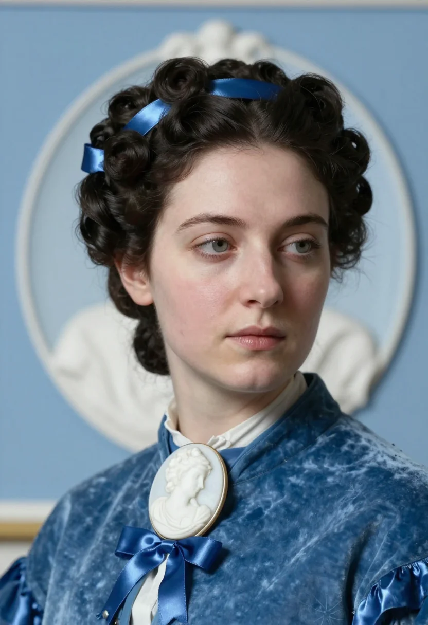 AI wedgwood bleu sample — portrait of a woman, tight head-and-shoulders portrait of a