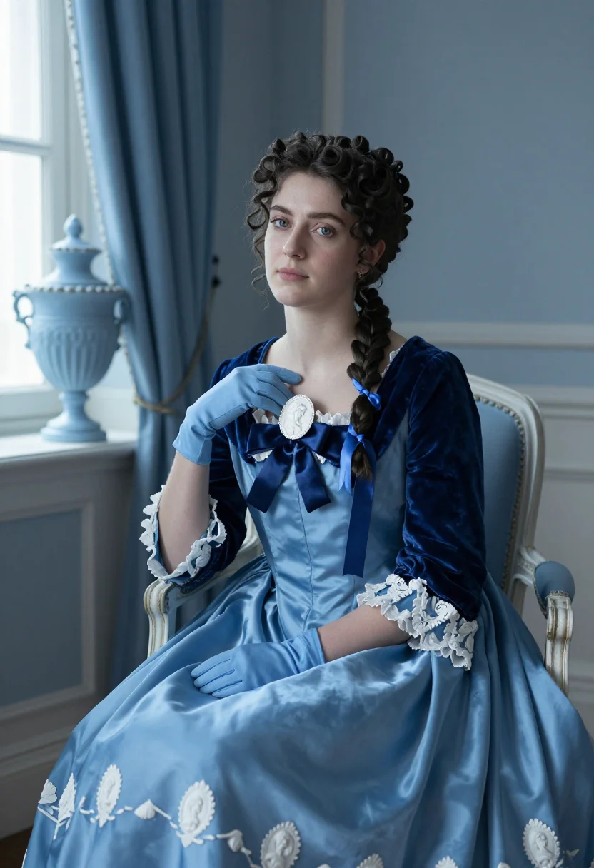 AI wedgwood bleu sample — portrait of a woman, close half-length portrait of a woman o