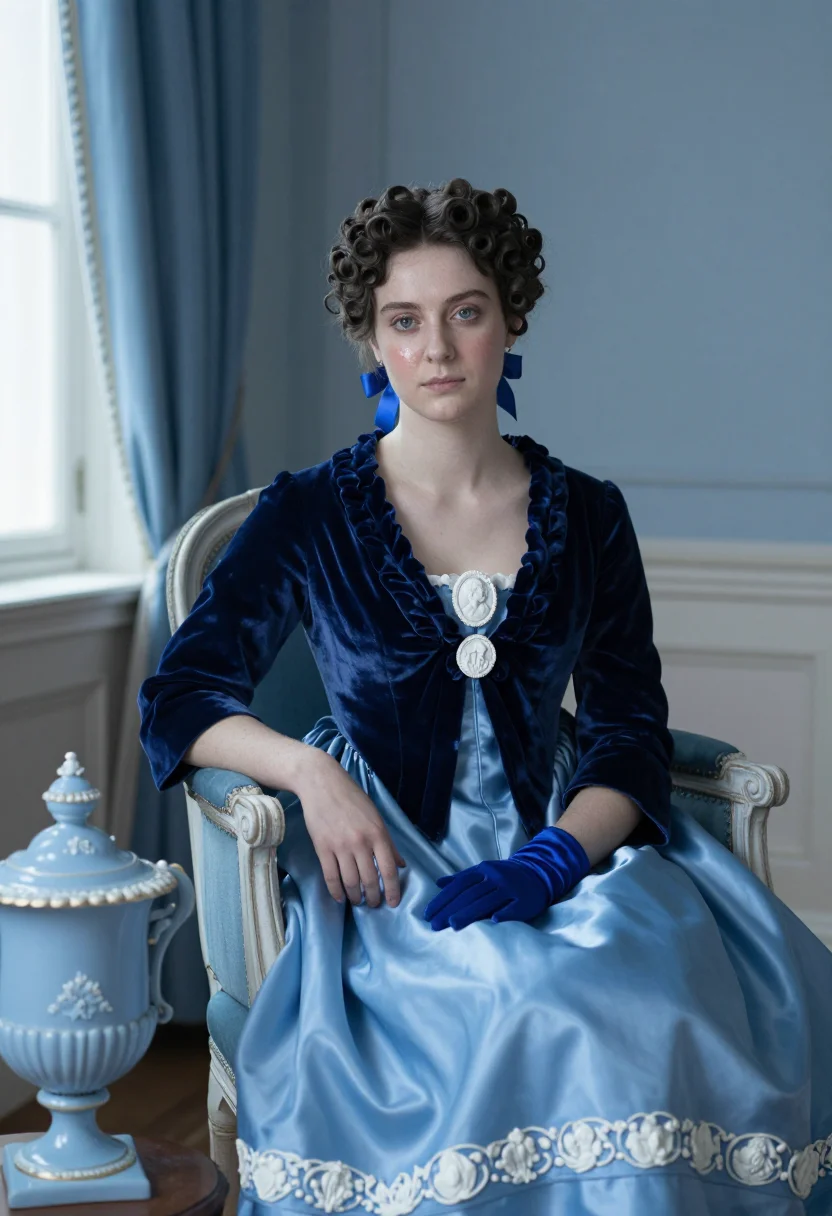 AI wedgwood bleu sample — portrait of a woman, three-quarter-length portrait of a woma