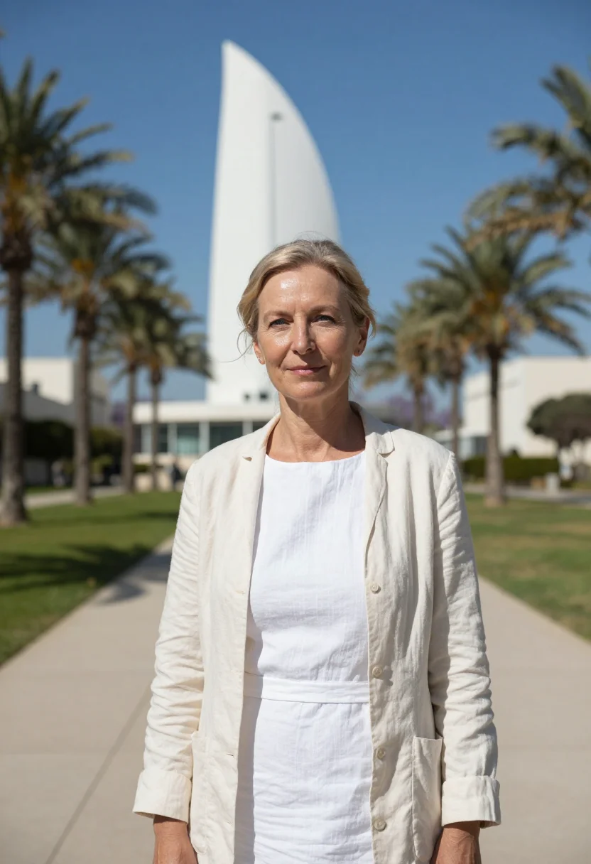 AI weizmann scientist accelerator tower white sample — portrait of a woman, a scientist in her fifties of Polish de