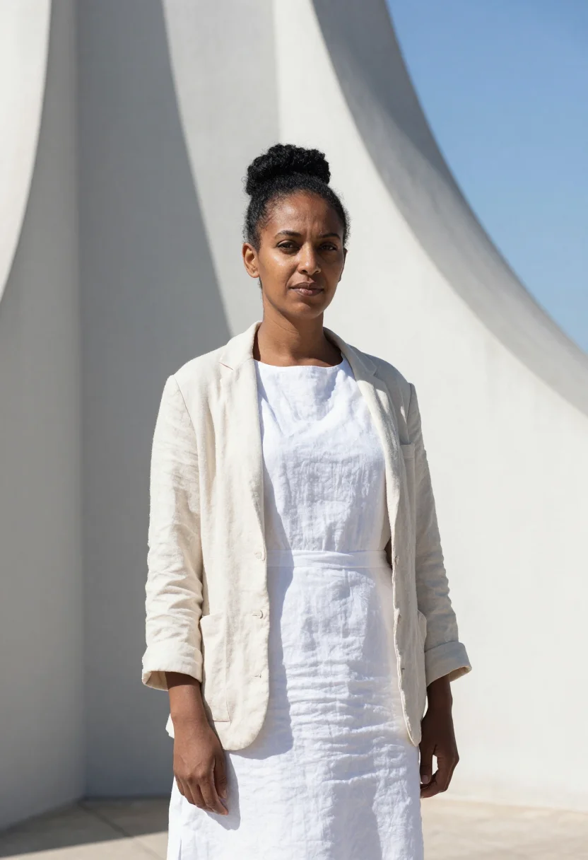 AI weizmann scientist accelerator tower white sample — portrait of a woman, a scientist in her fifties of Ethiopian