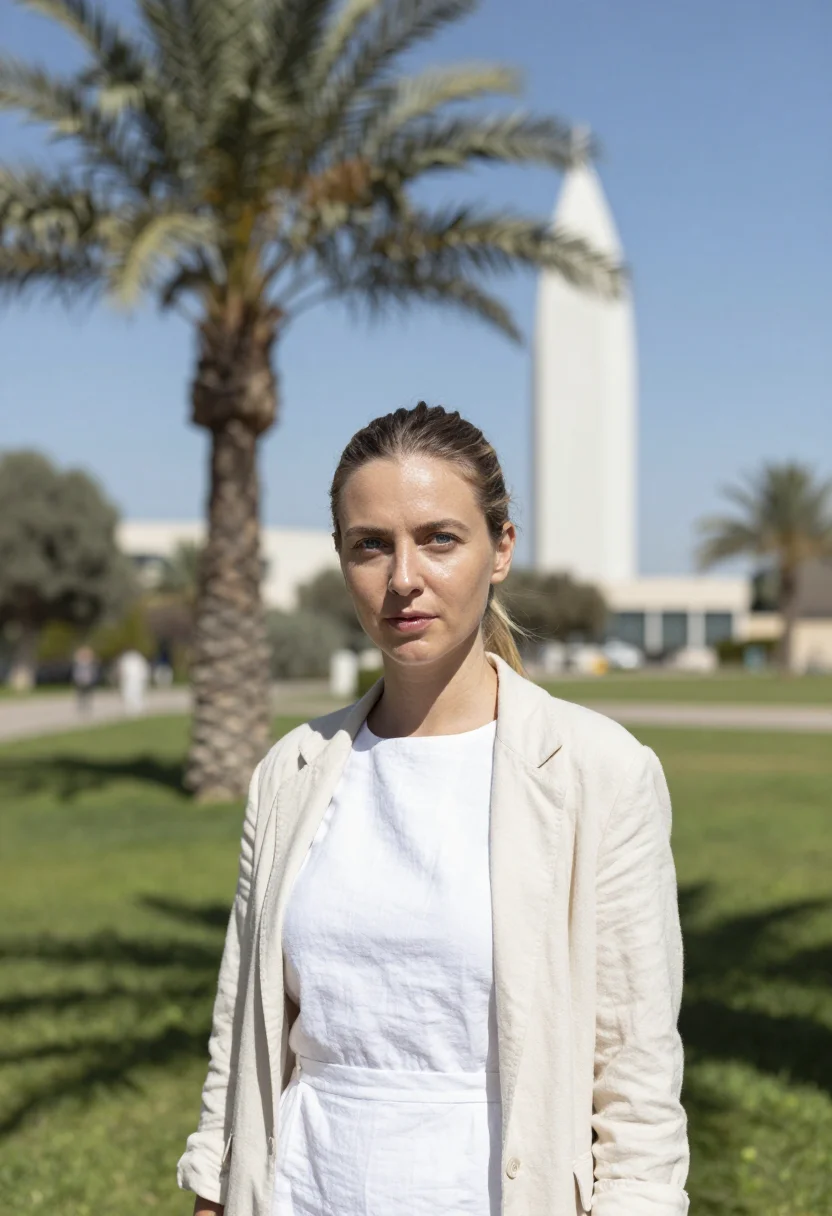 AI weizmann scientist accelerator tower white sample — portrait of a woman, a scientist in her early thirties of Ru